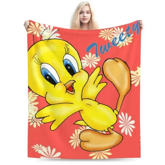 Floral Tweety Bird Blanket, Looney Tunes Cartoon Movie Fleece Blanket