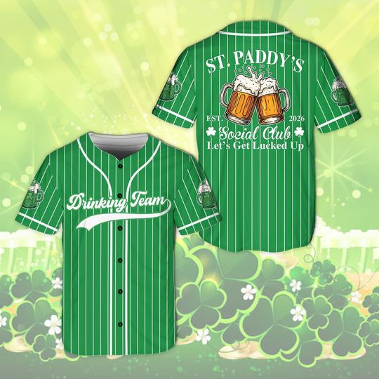 Discover St Patrick's Day Drinking Team Baseball Jersey, Irish Beer Soociial Clubb Jersey, Lucky Clover Shamrock Jersey, St Paddys Day Party Gift
