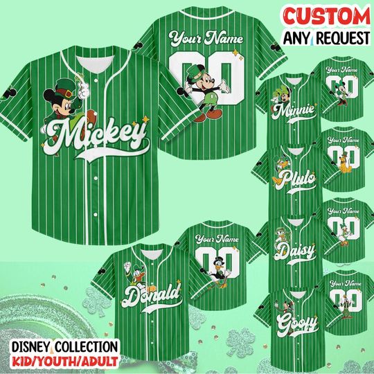 Discover Custom Disney St. Patrick's Day Baseball Jersey, Mickey and Friends St Patricks Shirt, Mickey St Patrick's Day Shirt, Matching Family Jersey
