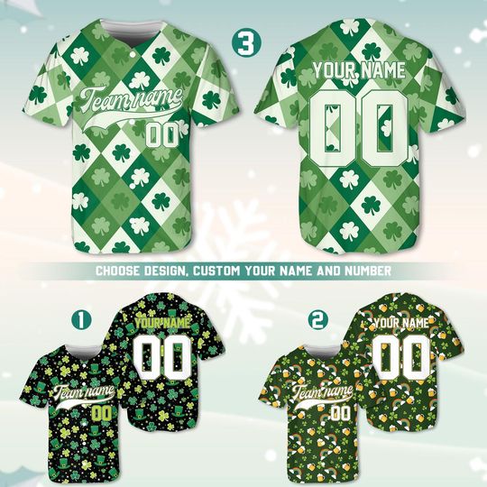 Discover St Patricks Day Shamrock Baseball Jersey Custom Name Number Irish Team Shirt Green Clover Sports Jersey March 17 Party Outfit