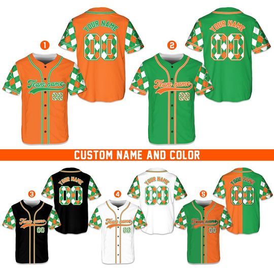 Custom Argyle St Patrick Baseball Jersey, St Patty's Day Jersey, Lucky Clover Shamrock, Personalized Irish Holiday Gift
