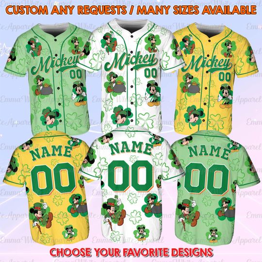 Discover Mickey St Patrick Day Baseball Jersey, Mickey And Friends Patrick Shirt, Disney Lucky Shamrock Green Shirt, Disney World Trip Green Jersey