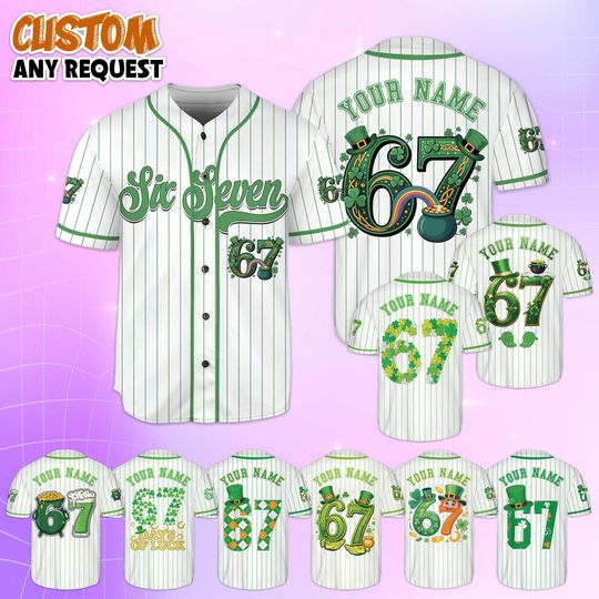 Discover Personalized 67 Funny Six Seven Lucky Vibes St Patricks Day Baseball Jersey, Custom Funny Six Seven Jersey, Lucky Baseball Shirt
