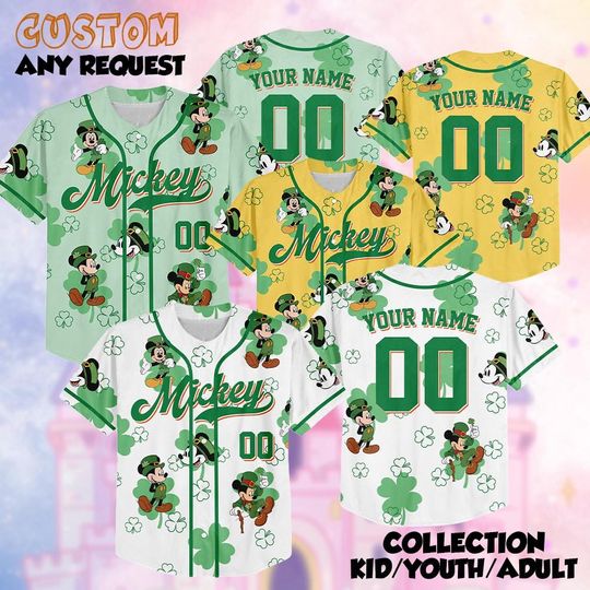 Discover Mickey St Patrick Day Baseball Jersey, Mickey And Friends Patrick Shirt, Disney Lucky Shamrock Green Shirt, Disney World Trip Green Jersey