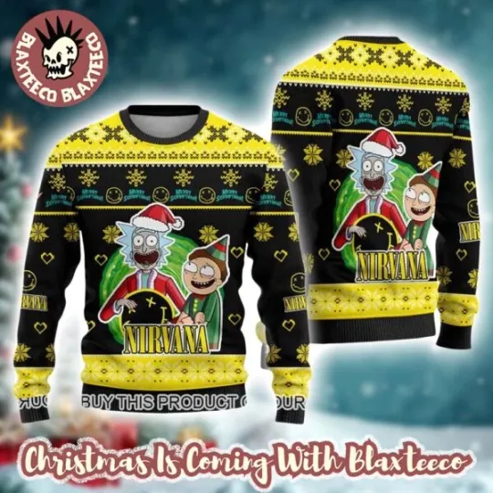 Nirvana Band Rick and Rickandmorty Xmas 2025 Ugly Christmas Sweater Unisex