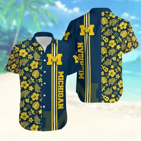 Michigan Wolverines Maize Flowers Hawaiian Shirt Aloha Shirt