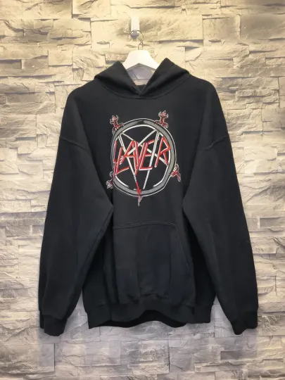 Discover Vintage Slayer Metal Band Hoodie Logo Black