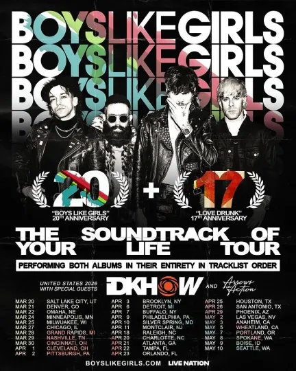 Discover Boys Like Girls The Soundtrack Of Your Life Tour 2026 Cities Poster