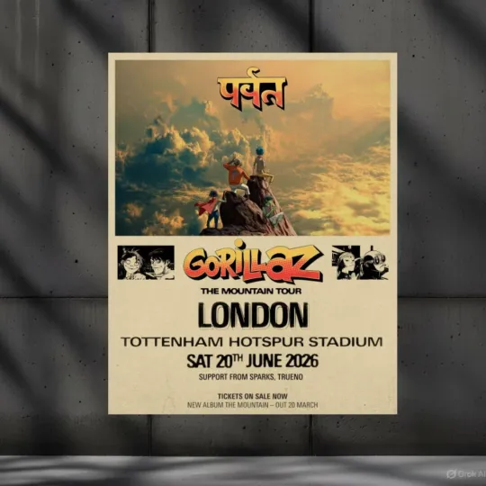 Discover Gorillaz The Mountain Tour London 2026 Poster - Vintage Concert Wall Art Print