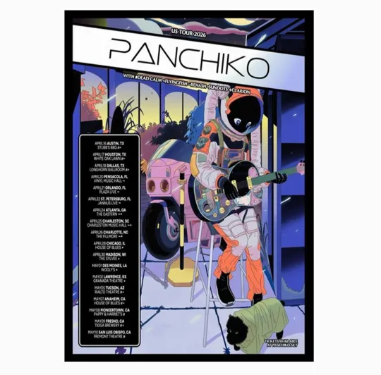Discover Panchiko US Tour 2026 Poster - Astronaut Guitar Wall Art Print