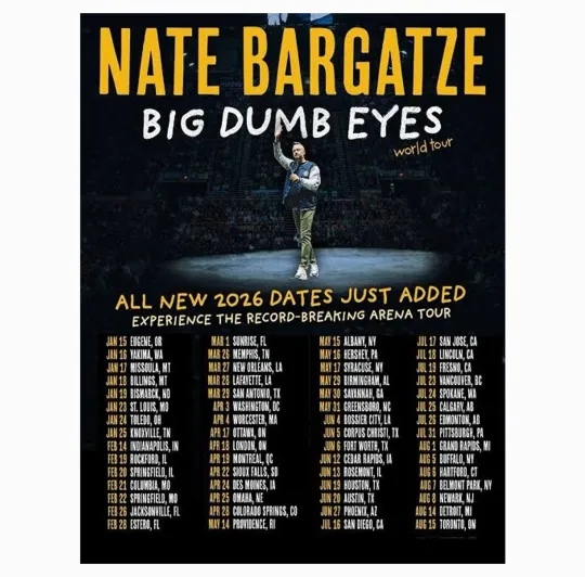 Discover Big Dumb Eyes Nate Bargatze Poster - 2026 Tour Dates Print