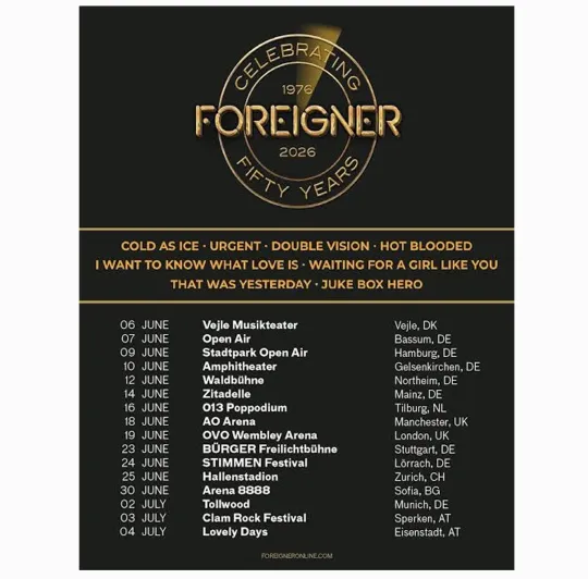 Discover Vintage Foreigner Poster - 50 Years Tour 2026 Dates Retro Decor