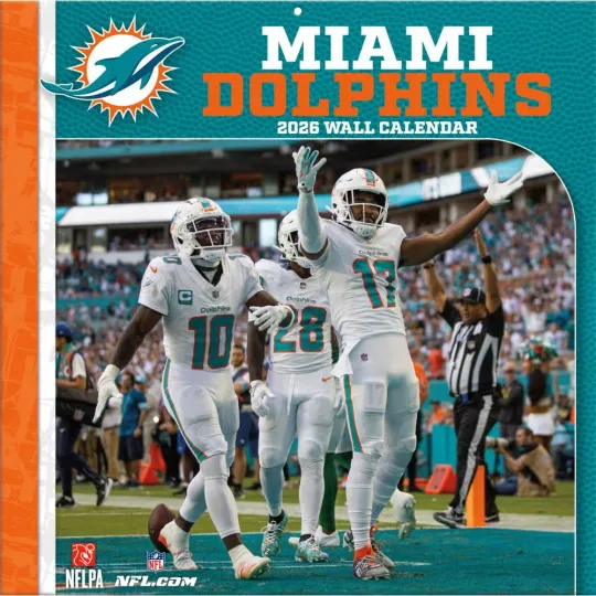 Discover Turner Licensing,  football Miami Dolphins 2026 Wall Calendar, 12'' X 12'', 12-Month