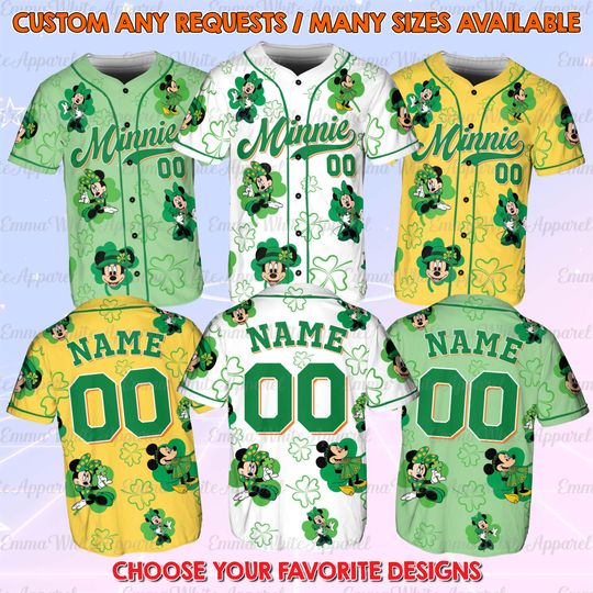Discover Minnie St Patrick Day Baseball Jersey, Mickey And Friends Patrick Shirt, Minnie Lucky Shamrock Green Shirt, Disney World Trip Green Jersey