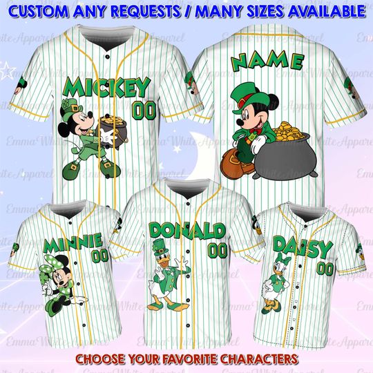 Discover Mickey And Friends St Patrick Day Jersey, Mickey Minnie Donald Daisy Irish Jersey, Goofy St Paddy's Shirt, Disneyland Matching Gift Shirt