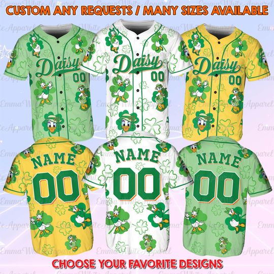 Discover Daisy St Patrick Day Baseball Jersey, Mickey And Friends Patrick Shirt, Daisy Lucky Shamrock Green Shirt, Disney World Trip Green Jersey