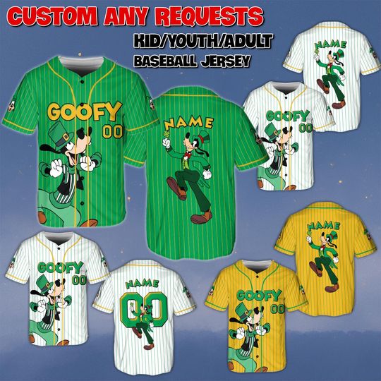 Discover Custom Goofy St Patrick Day Baseball Jersey, Mickey And Friends Leprechaun Shirt, Goofy Dog Clover Jersey, Disney Theme Park Green Shirt