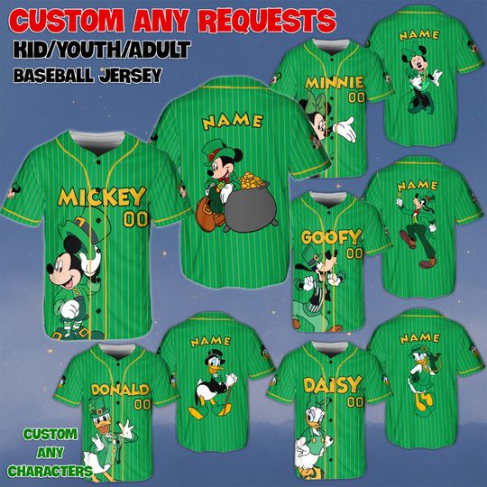 Discover Custom Mickey And Friends Lucky Charm Jersey, Donald Daisy Goofy Pluto Shirt, Minnie St Patricks Day Shirt, Disney Irish Day Gift Shirt