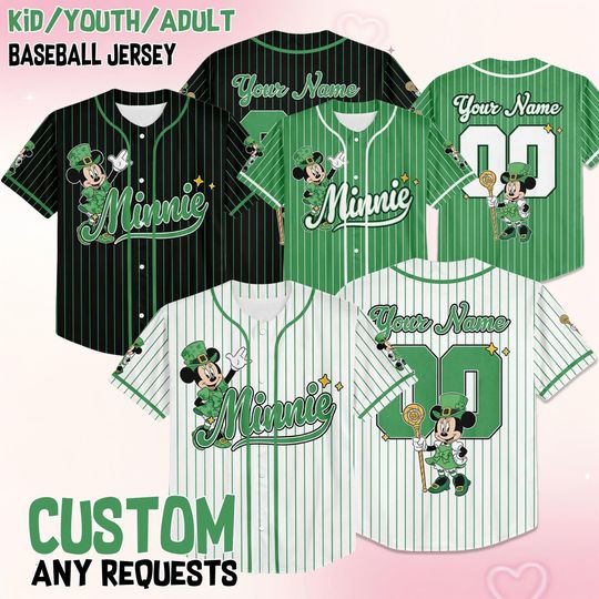 Discover Custom Disney Minnie Characters St. Patricks Day Baseball Jersey,  Disney Minnie Mouse Shirt, Baseball Team Outfit