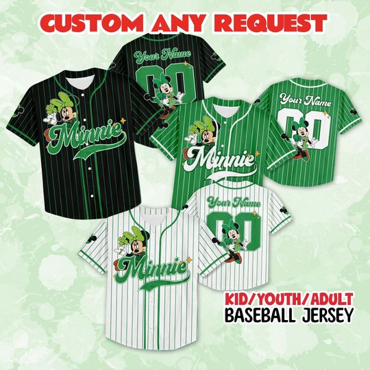 Discover Custom Minnie St. Patrick's Day Jersey, Mickey & Friends St Paddys Jersey, Clover Leaf St Patrick's Day Shamrock Disneyland Matching Family