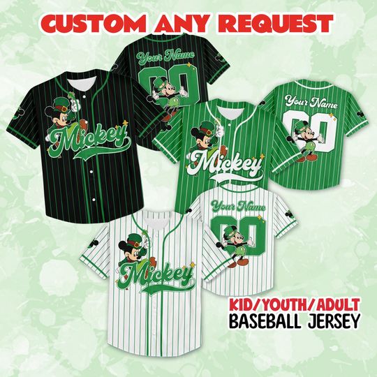 Discover Custom Mickey St. Patrick's Day Jersey, Mickey & Friends St Paddys Jersey, Clover Leaf St Patrick's Day Shamrock Disneyland Matching Family