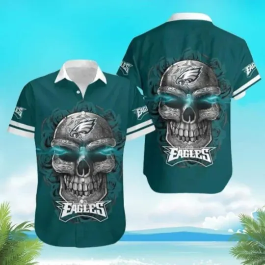 Discover Sugar Skull football Philadelphia Eagles Hawaiian Shirt, football Hawaiian Shirt