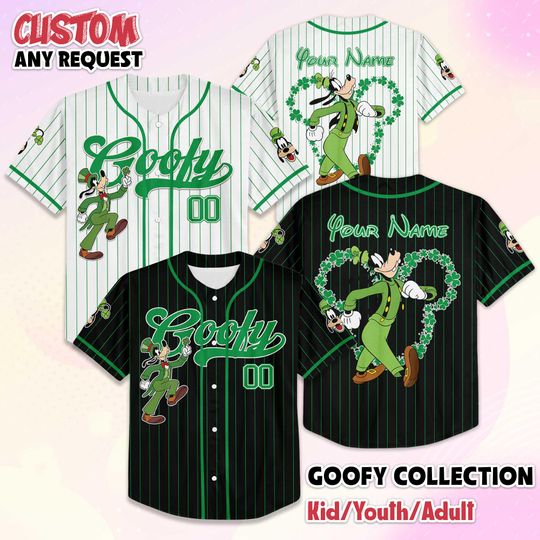 Discover Personalized Goofy St. Patricks Day Baseball Jersey, Custom Disney Mickey and Friends Shirt, Lucky Baseball Team Outfit