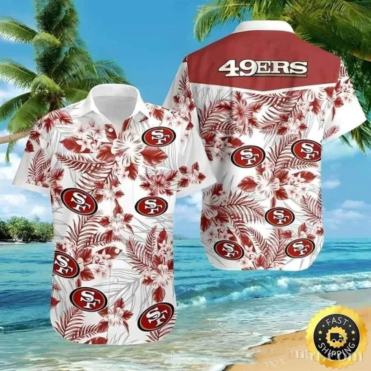 San Francisco 49ers White Floral Blitzz Hawaiian Shirt