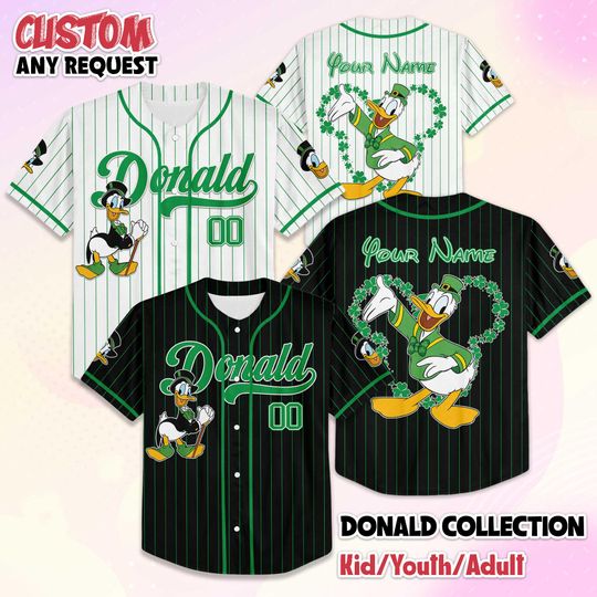 Discover Personalized Donald Duck St. Patricks Day Baseball Jersey, Custom Disney Mickey and Friends Shirt, Lucky Baseball Team Outfit