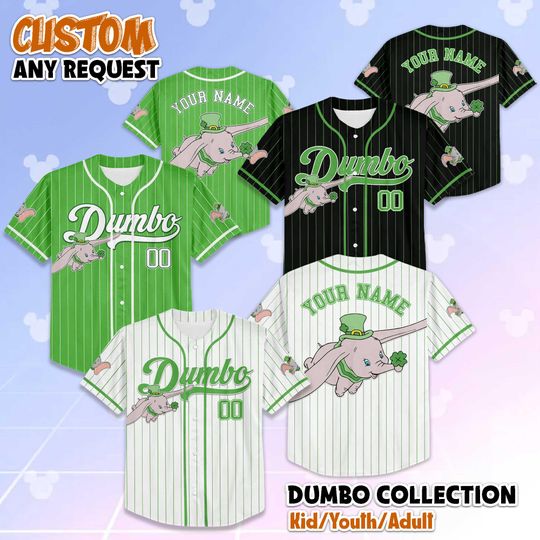 Discover Custom Dumbo St Patrick's Day Baseball Jersey, Disney Dumbo Jersey Shirt, Matching Disney Trip Outfit, St Patrick's Day Gift