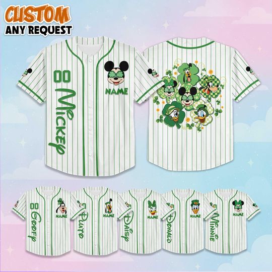 Discover Custom Disney Characters St Patricks Day Baseball Jersey, Disney Mickey and Friends Jersey, Disney Family Matching Outfit