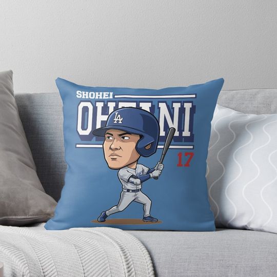Shohei Ohtani LA Dodgers Chibi Baseball Illustration Pillow