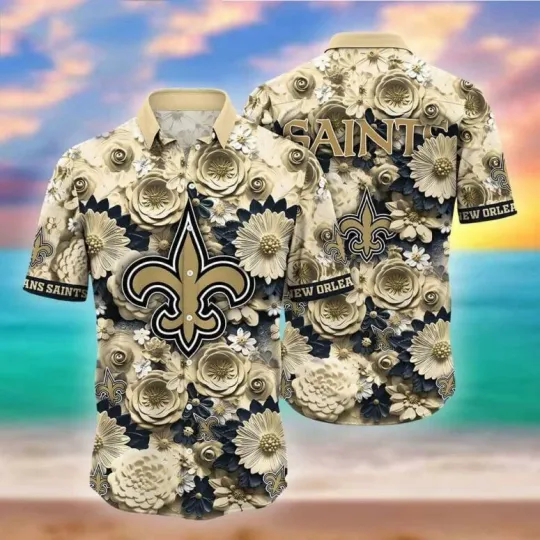 New Orleans Saints Sunset Blossom Hawaiian Shirt