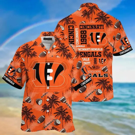 Discover Cincinnati Bengals Palm Touchdown Hawaiian Shirt