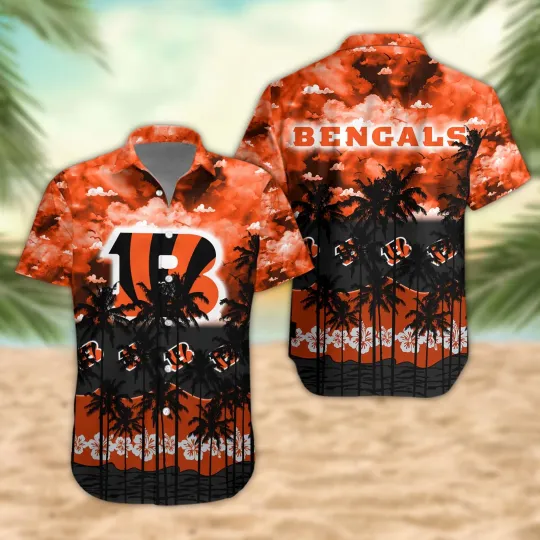Cincinnati Bengals Palm Trees Sunset Hawaiian Shirt