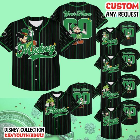 Discover Disney Happy St Patrick's Day Jersey, St Patrick's Day Jersey, Mickey St Patrick's Day Baseball Jersey, Disneyland 2026 Disney Trip Shamrock