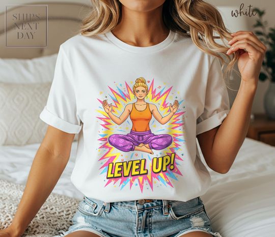 Discover Level Up T Shirt, Meditation Comic Art Print, Empowerment Yoga Illustration, Mindfulness Graphic Shirt, Self Improvement Tee