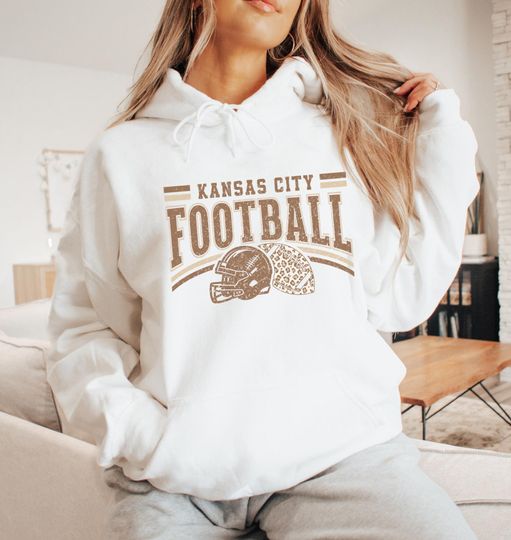 Kansas City Football Leopard Print Distressed Crewneck Hoodie