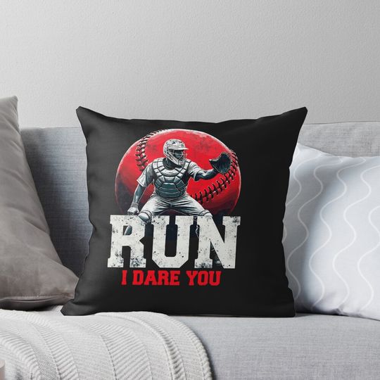 Discover Run I Dare You Funny Baseball Ball Player Catcher Coach  Pillow