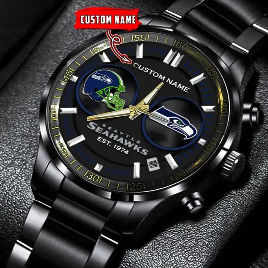 Discover Seattle Football Team Seahawkss  Black Stainless Steel Watch