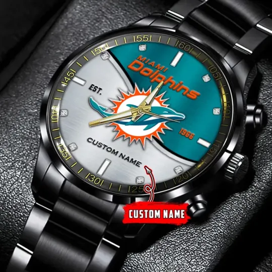 Discover Miami Football Team Dolphinss Black Stainless Steel Watch