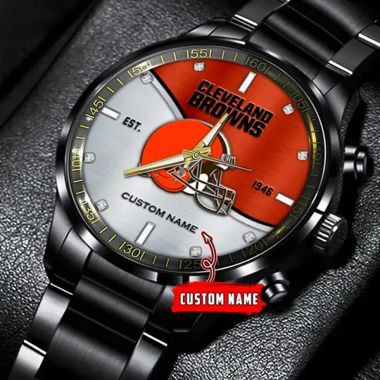Discover Cleveland Football Team Brownss Black Stainless Steel Watch