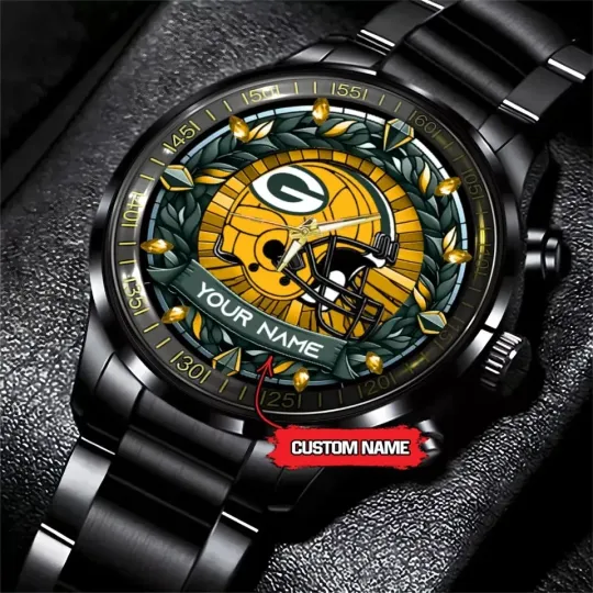 Discover Green Bay Packers football Personalized Black Stainless Steel Watch Gift For Fan