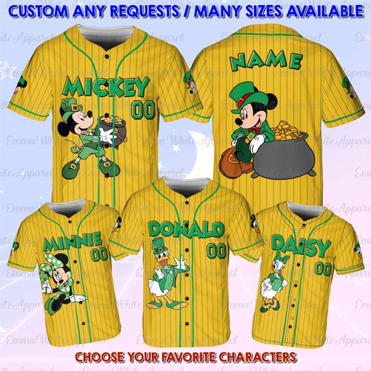 Discover Mickey And Friends St Patrick Day Baseball Jersey, Mickey Lucky Pot Of Gold Shirt, Disney Irish Vacation Shirt, Disney World Trip 2026 Shirt