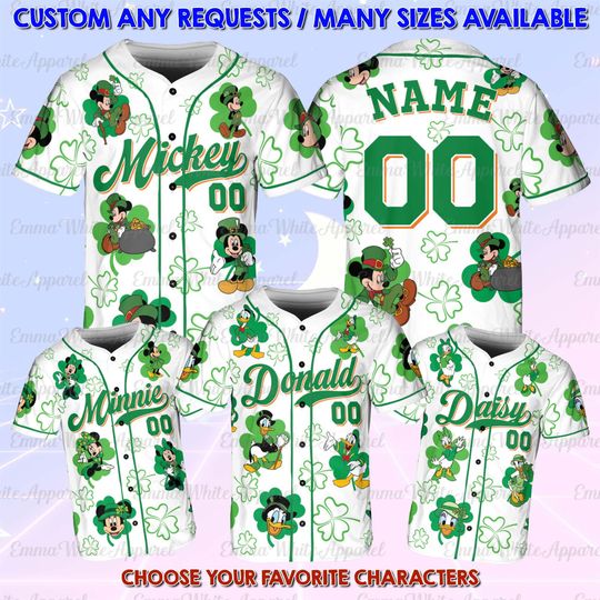 Discover Mickey And Friends Patrick Day Baseball Jersey, Donald Daisy Patrick Shirt, Pluto Lucky Shamrock Green Shirt, Disney World Trip Green Jersey