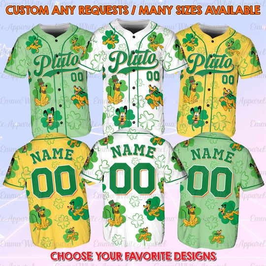 Discover Pluto St Patrick Day Baseball Jersey, Mickey And Friends Patrick Shirt, Pluto Lucky Shamrock Green Shirt, Disney World Trip Green Jersey