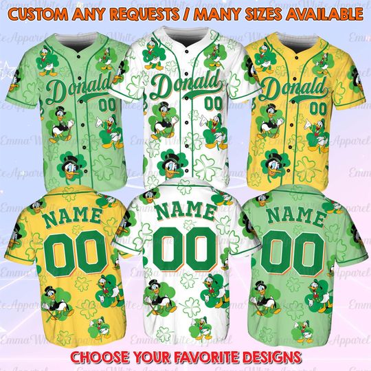Discover Donald St Patrick Day Baseball Jersey, Mickey And Friends Patrick Shirt, Donald Lucky Shamrock Green Shirt, Disney World Trip Green Jersey