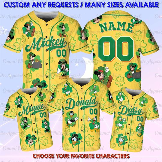 Discover Mickey And Friends Lucky Jersey, Mickey Minnie St Patrick Day Celebration Shirt, DisneyWorld Trip Green Jersey, Disneyland Family Gift Shirt