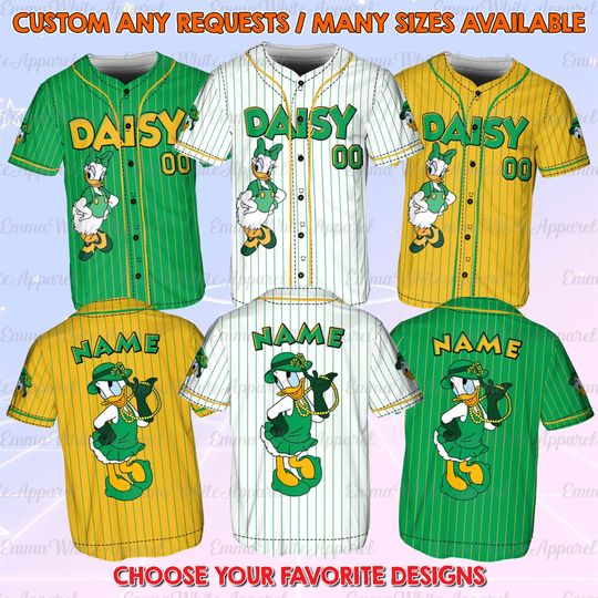 Discover Daisy Duck Lucky Clover Baseball Jersey, Mickey And Friends St Patrick Day Jersey, Daisy Lucky Charm Shirt, Disney 2026 Holiday Shirt