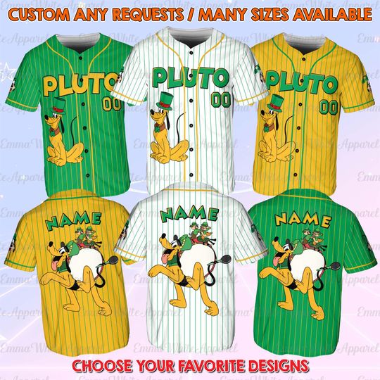 Discover Pluto Dog Lucky Clover Baseball Jersey, Mickey And Friends St Patrick Day Jersey, Pluto Lucky Charm Shirt, Disney 2026 Holiday Shirt